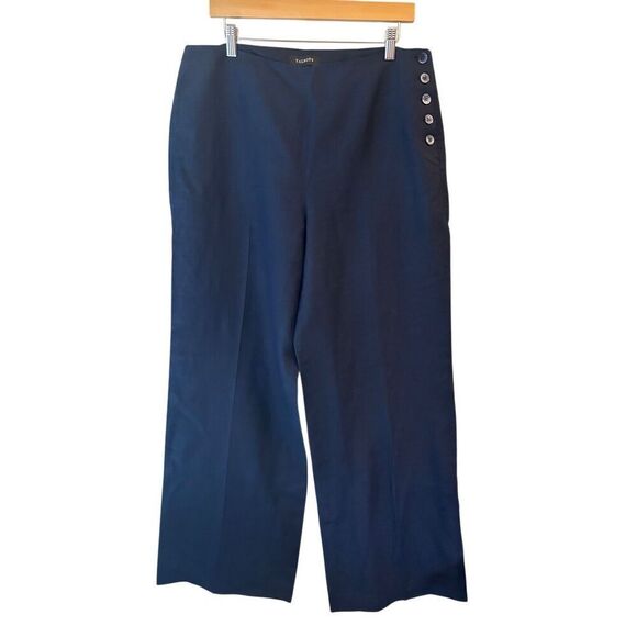 Talbots Women's 100% Linen Wide-Leg Pants sz 10 high-rise career nautical quiet - Picture 1 of 9